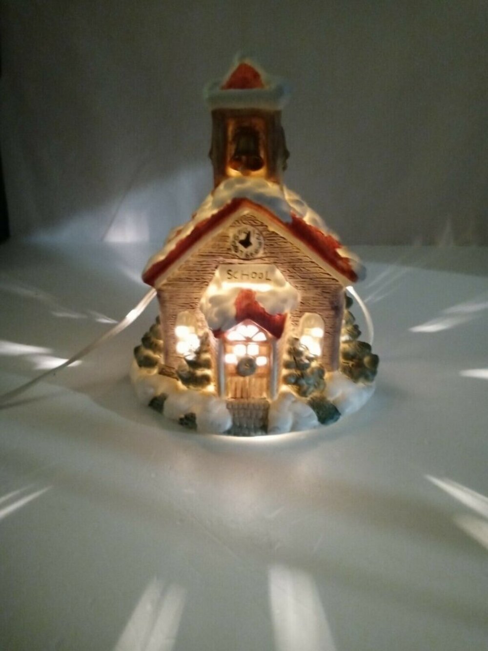 Vintage Christmas Village Schoolhouse Ceramic Plug-in Light Collectible Works